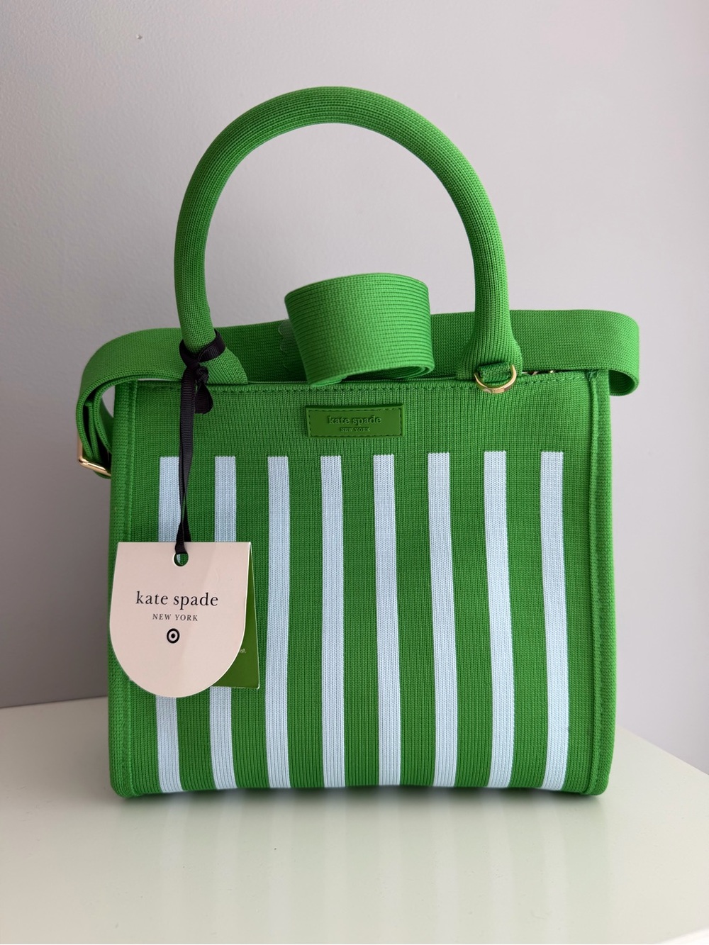 kate spade Green and White Striped Top-Handle Tote